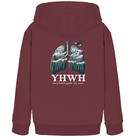 YHWH – Every Breath Speaks His Name | Atem des Lebens | Christliches Design - Kids Organic Hoodie - GfoitMa - Burgundy / 98/104 (3-4)
