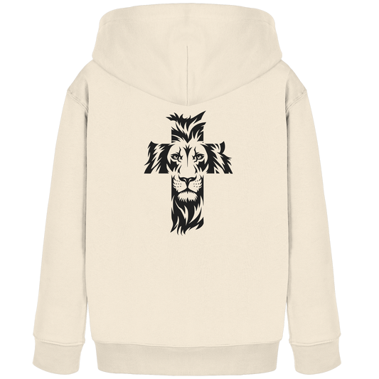 Der Löwe im Kreuz – Mut und Gnade vereint | Christliche Kleidung - Kids Organic Hoodie - GfoitMa - Natural Raw / 98/104 (3-4)