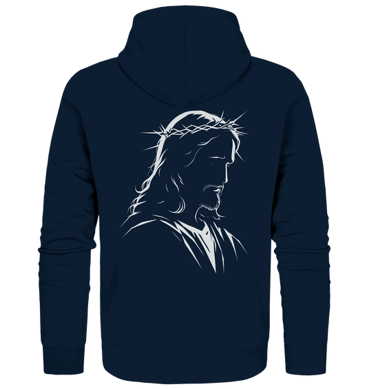 Der Blick des Erlösers – Jesus-Silhouette im Konturdesign | Christliche Kleidung - Zipper