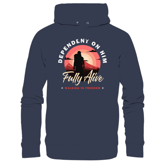 Dependent on Him – Fully Alive - Premium Unisex Hoodie - Hoodies - Deep Navy - GfoitMa