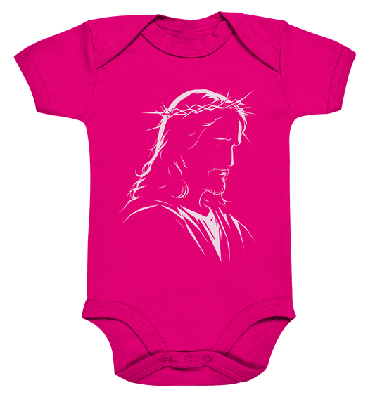 Der Blick des Erlösers – Jesus-Silhouette im Konturdesign | Christliche Kleidung - Organic Baby Bodysuit - Kids & Babys - Fuchsia Organic - GfoitMa