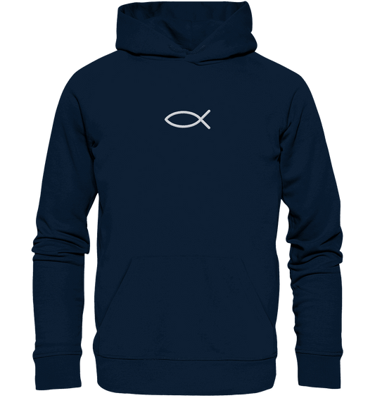 Der Ichthys – Ein zeitloses Zeichen (Stick) | Christliche Kleidung - Organic Hoodie (Stick) - Hoodies - French Navy - GfoitMa