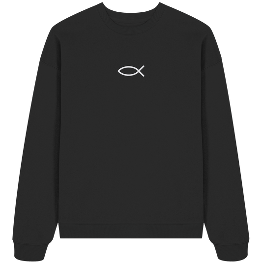 Der Ichthys – Ein zeitloses Zeichen (Stick) | Christliche Kleidung - Organic Oversize Sweatshirt (Stick) - Sweatshirts - Black - GfoitMa