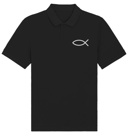 Der Ichthys – Ein zeitloses Zeichen (Stick) | Christliche Kleidung - Organic Poloshirt (Stick) - Unisex-Shirts - Black - GfoitMa