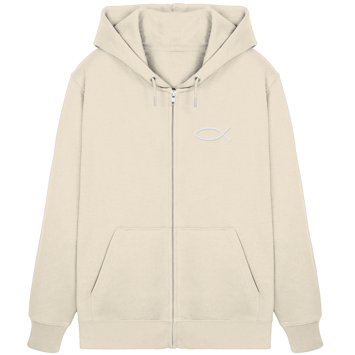 Der Ichthys – Ein zeitloses Zeichen (Stick) | Christliche Kleidung - Organic Zipper (Stick) - Jacken/ Zipper - Natural Raw - GfoitMa