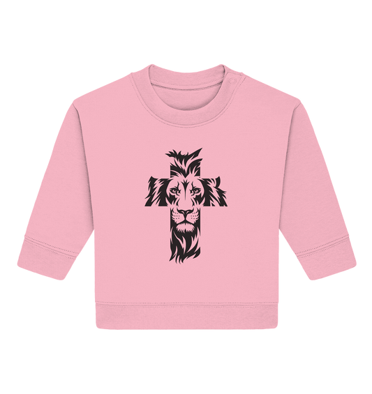 Der Löwe im Kreuz – Mut und Gnade vereint | Christliche Kleidung - Baby Organic Sweatshirt - Kids & Babys - Cotton Pink - GfoitMa