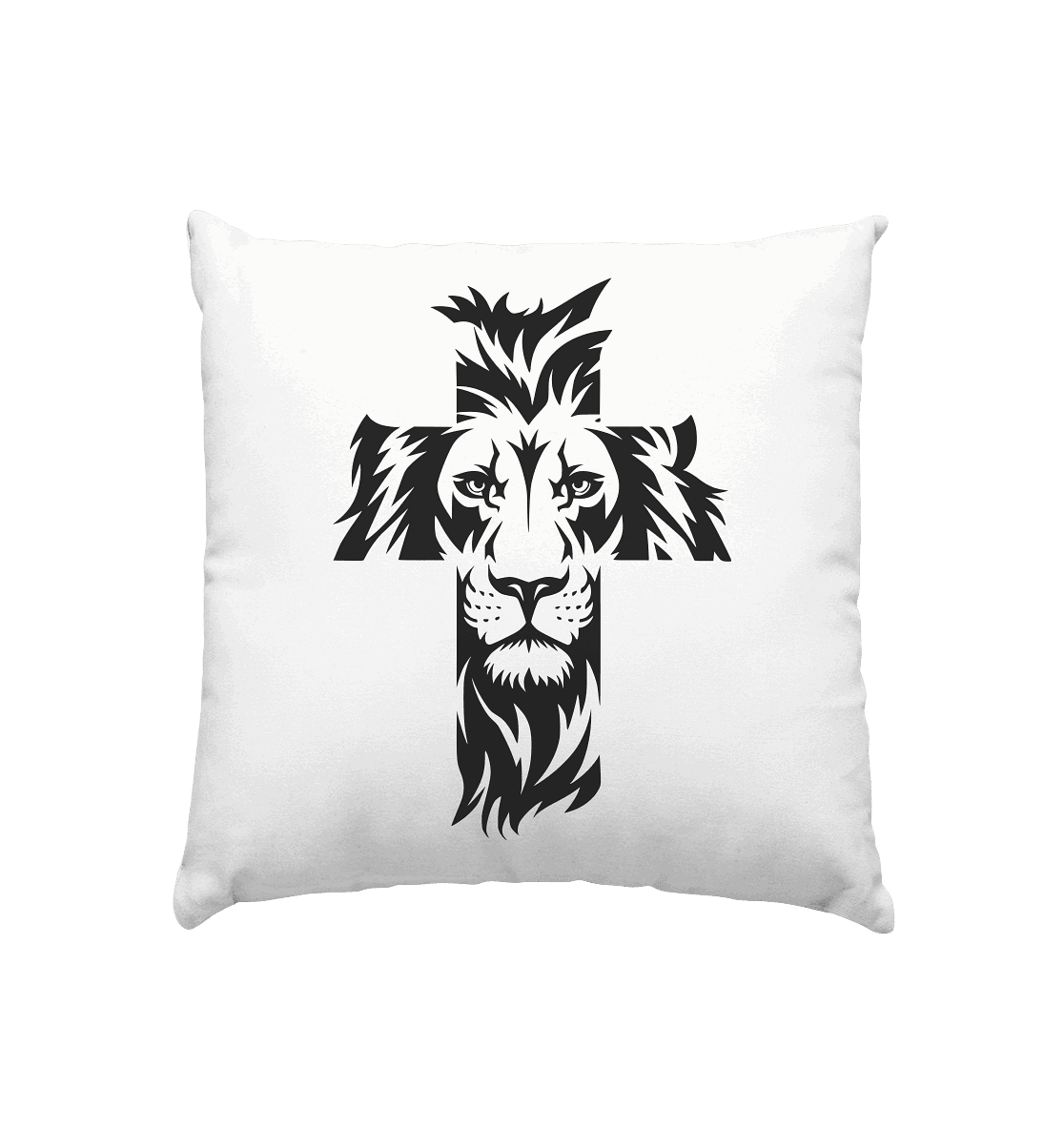 Der Löwe im Kreuz – Mut und Gnade vereint | Christliche Kleidung - Kissen 40x40cm - Home & Living - Weiss satiniert - GfoitMa