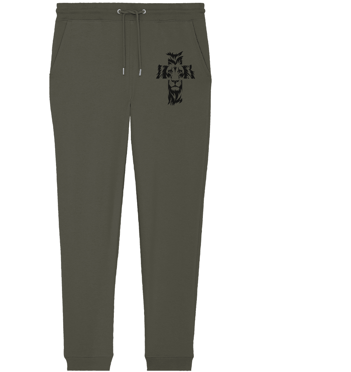 Der Löwe im Kreuz – Mut und Gnade vereint | Christliche Kleidung - Organic Jogger Pants - Hosen - Khaki - GfoitMa