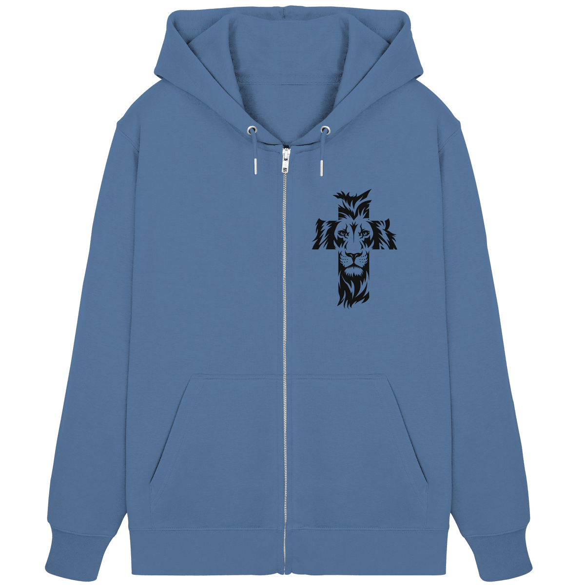Der Löwe im Kreuz – Mut und Gnade vereint | Christliche Kleidung - Organic Zipper - Jacken/ Zipper - Bright Blue - GfoitMa