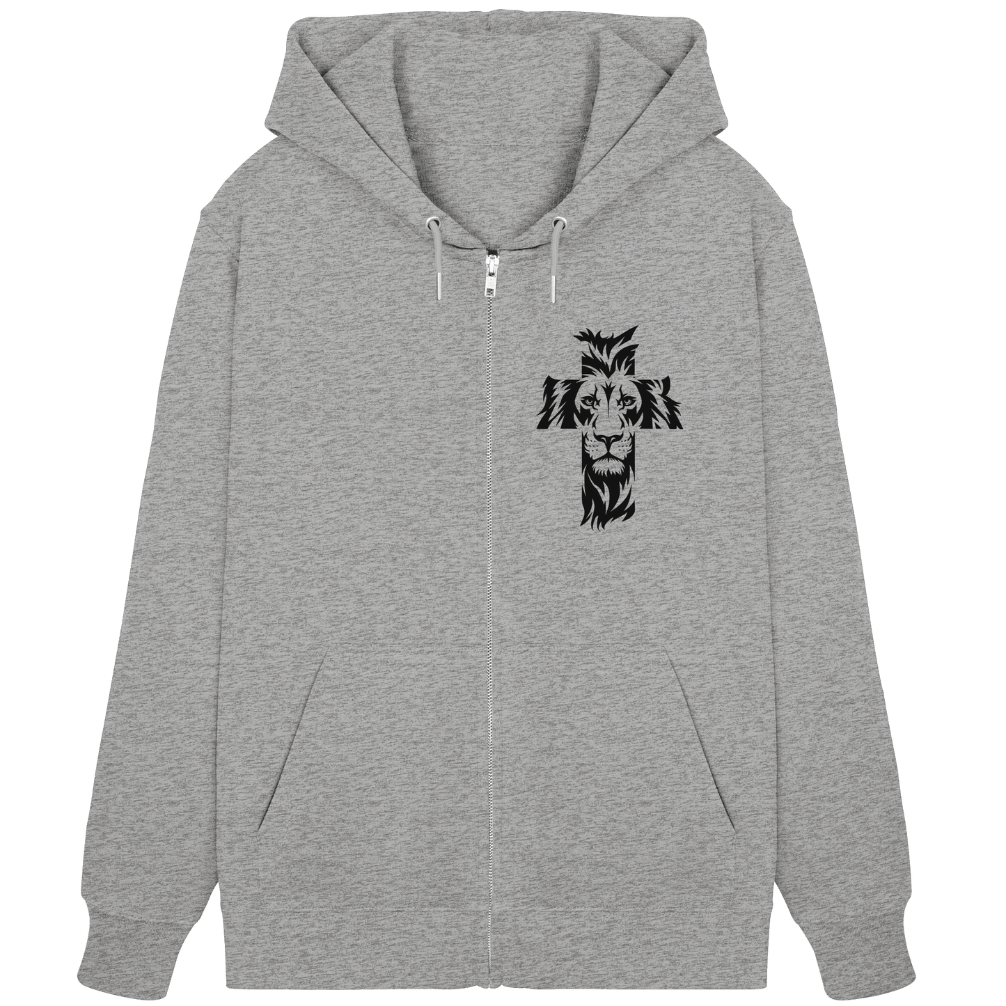 Der Löwe im Kreuz – Mut und Gnade vereint | Christliche Kleidung - Organic Zipper - Jacken/ Zipper - Heather Grey - GfoitMa