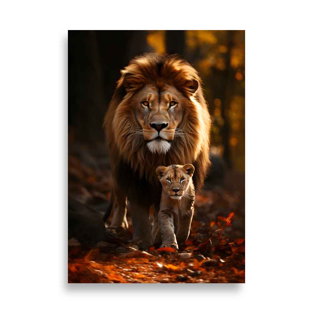 Löwe und Sohn, Löwenbaby, Löwenkind - Poster