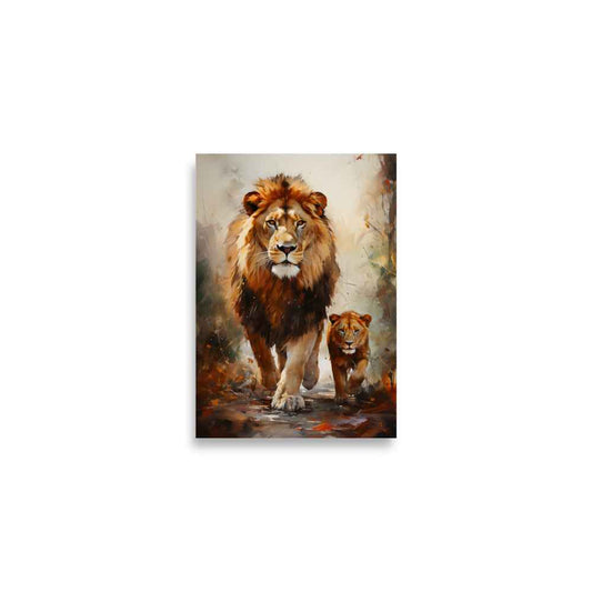 Majestätischer Löwe und seine Sohn (Wasserfarbenstil) - Poster
