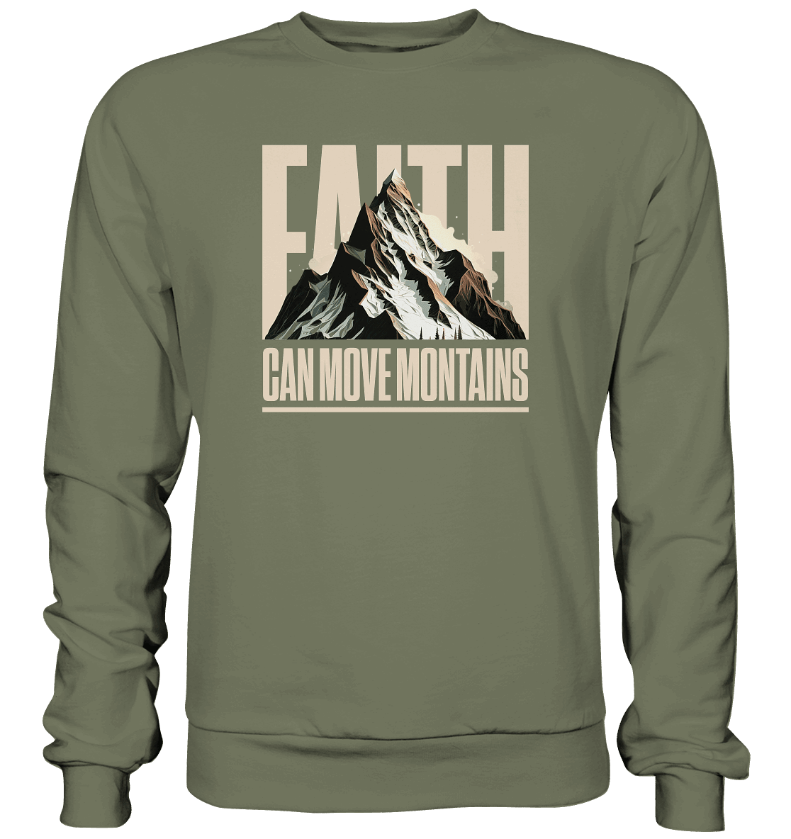 Faith Can Move Mountains – Glaube, der Grenzen überwindet | Christliche Kleidung - Premium Sweatshirt - Sweatshirts - Classic Olive - GfoitMa