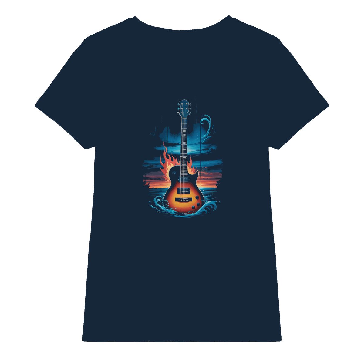 Fire & Water Guitar – Künstlerisches Gitarren Design für Musiker & Worshipper - Ladies Premium Shirt - Lady-Shirts - Navy - GfoitMa
