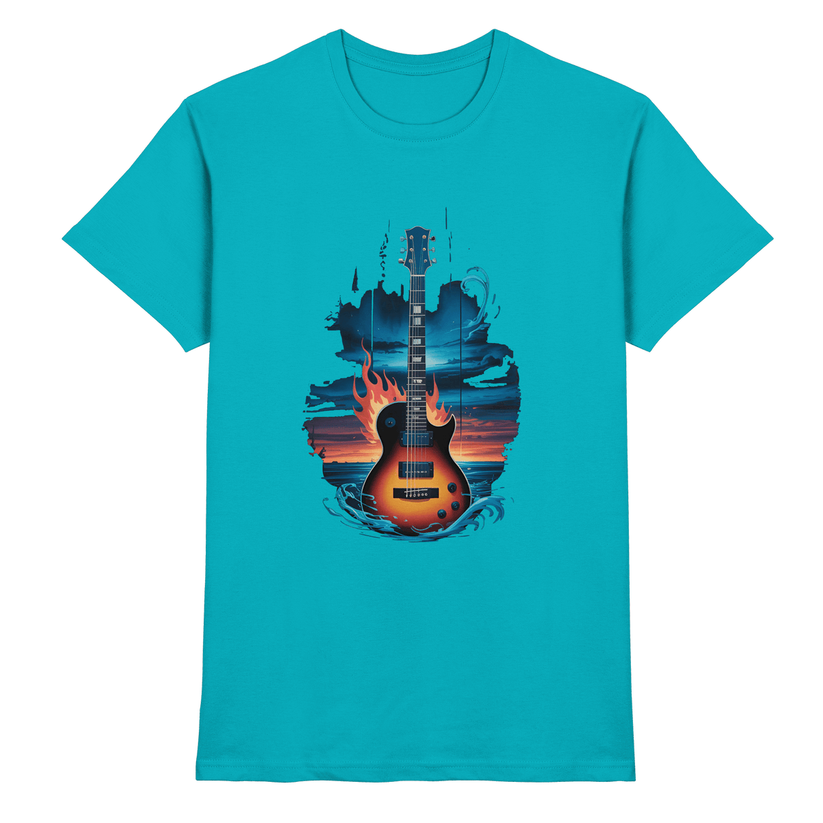Fire & Water Guitar – Künstlerisches Gitarren Design für Musiker & Worshipper - Premium Shirt - Unisex-Shirts - Swimming Pool - GfoitMa