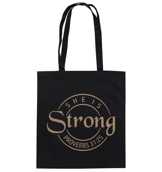 Sie ist stark - Sprüche 31,25 - Baumwolltasche - GfoitMa - Black / ca. 38x42