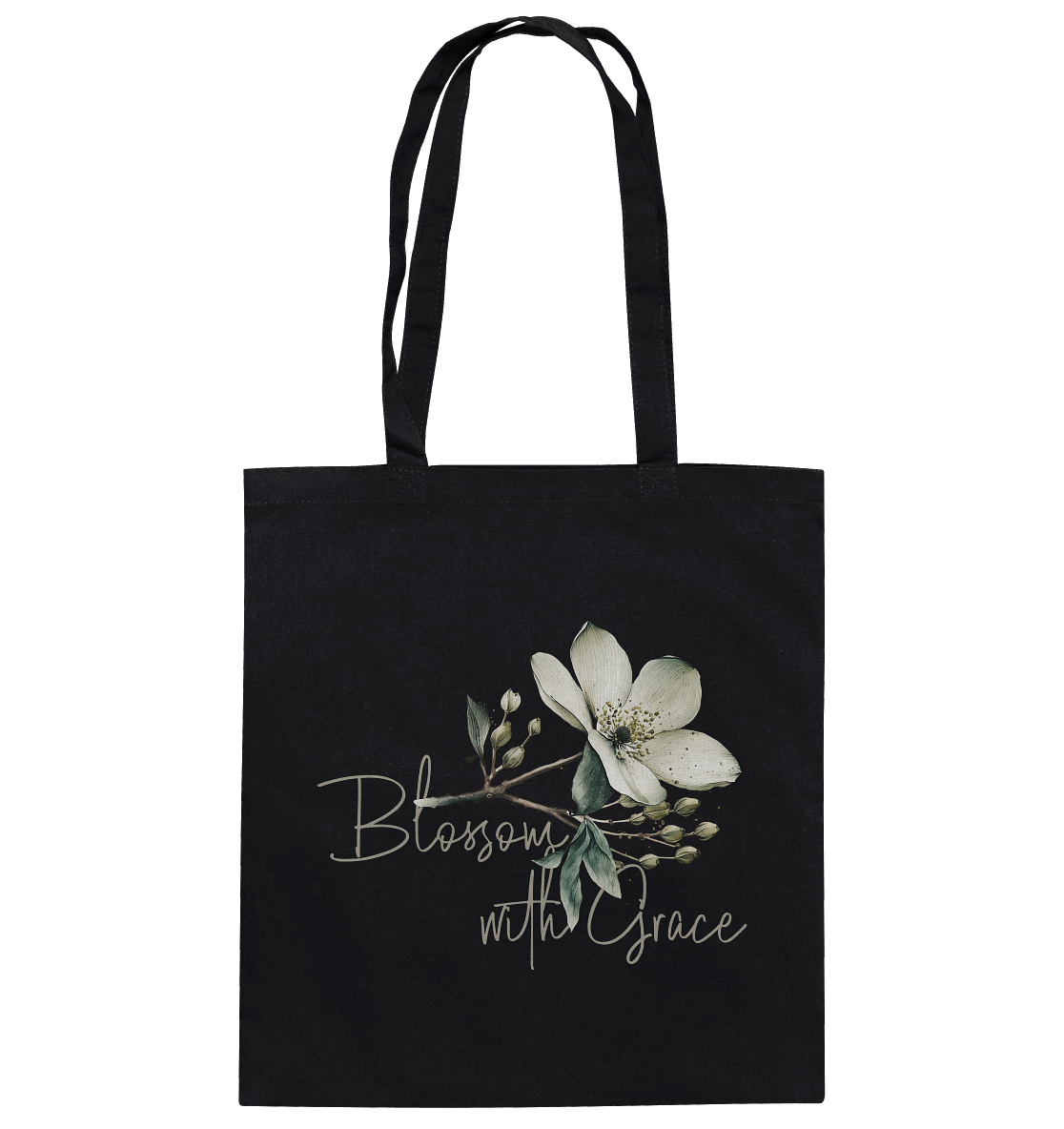 Blossom with Grace - Baumwolltasche - GfoitMa - Black / ca. 38x42