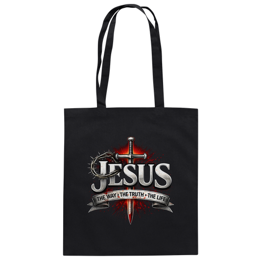 „Jesus: Der Weg, die Wahrheit, das Leben“ mit Schwert und Dornenkrone - Baumwolltasche