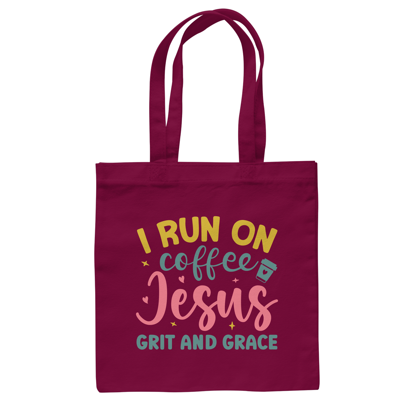 I run on coffee, Jesus, grit and grace | Christliche Produkte - Baumwolltasche