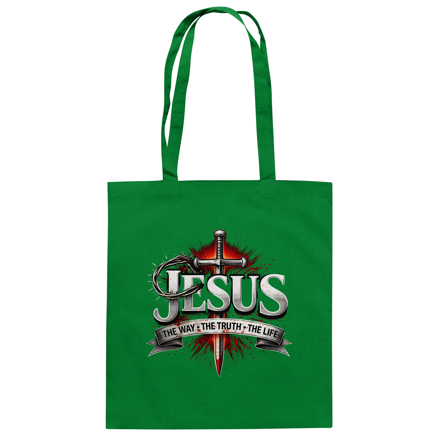 „Jesus: Der Weg, die Wahrheit, das Leben“ mit Schwert und Dornenkrone - Baumwolltasche