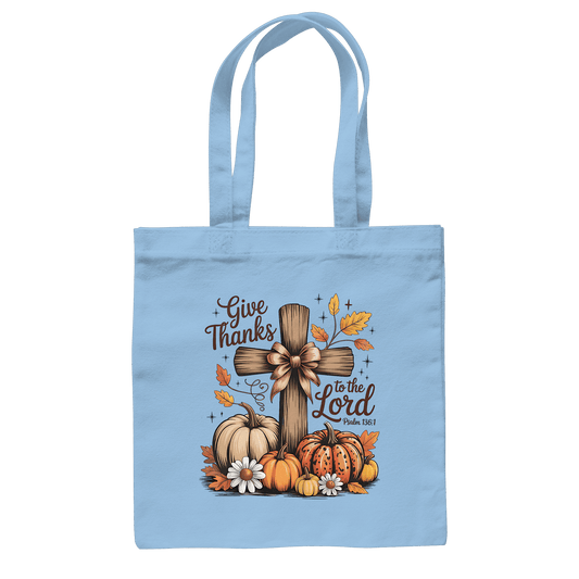 Give Thanks to the Lord – Psalm 136:1 | Christliche Kleidung & Geschenke im Retro-Design - Baumwolltasche