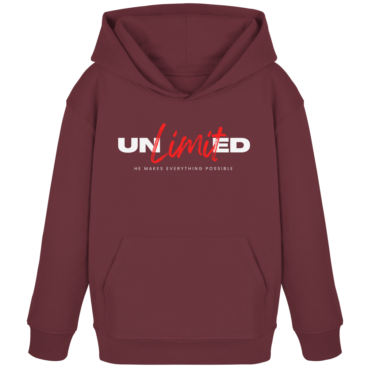 Unbegrenzte Möglichkeiten "Unlimited" - Kids Organic Hoodie - GfoitMa - Burgundy / 98/104 (3-4)