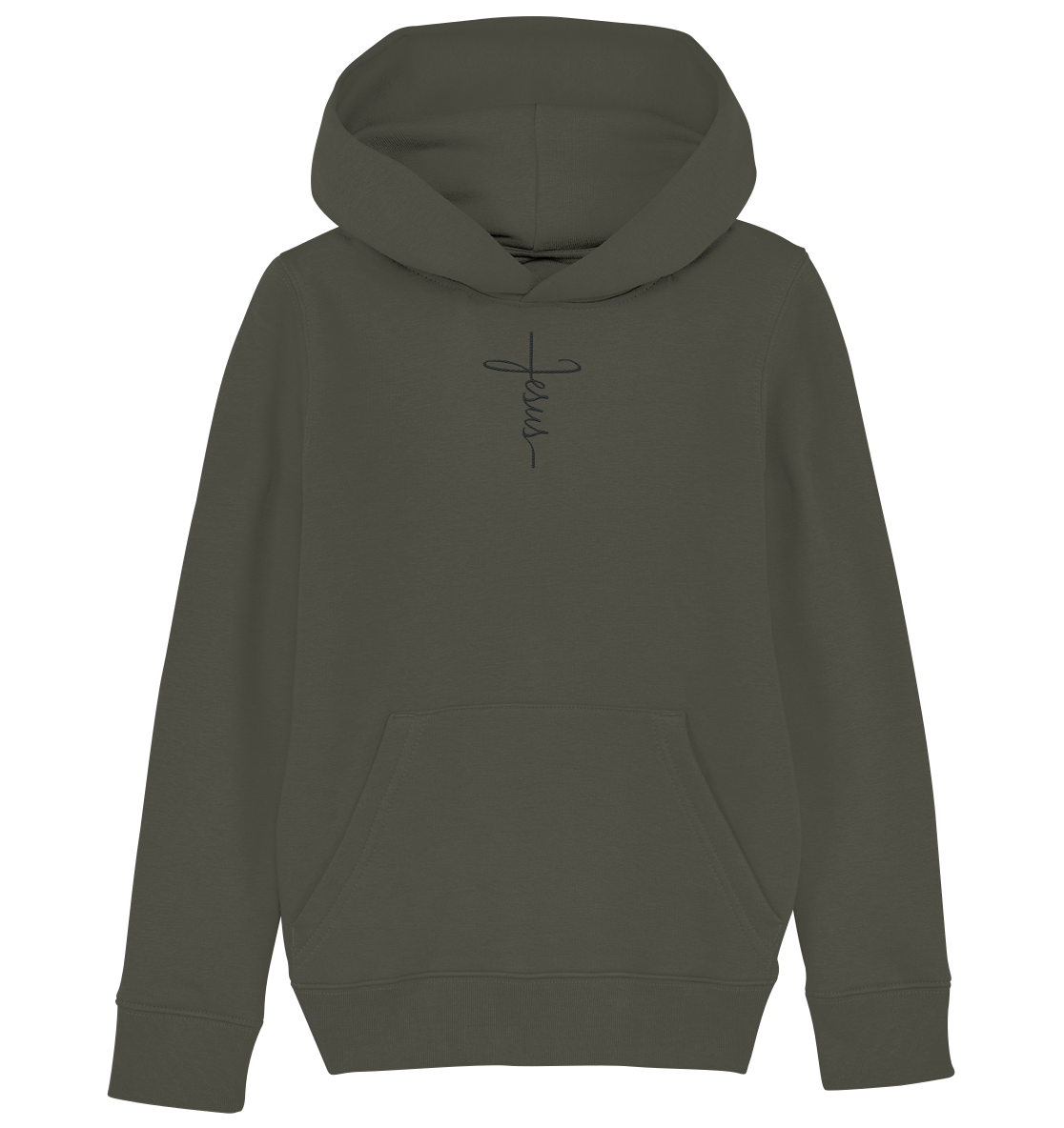 Kreuz mit Jesus Schrift - Kids Organic Hoodie (Stick)