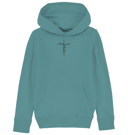 Kreuz mit Jesus Schrift - Kids Organic Hoodie (Stick)