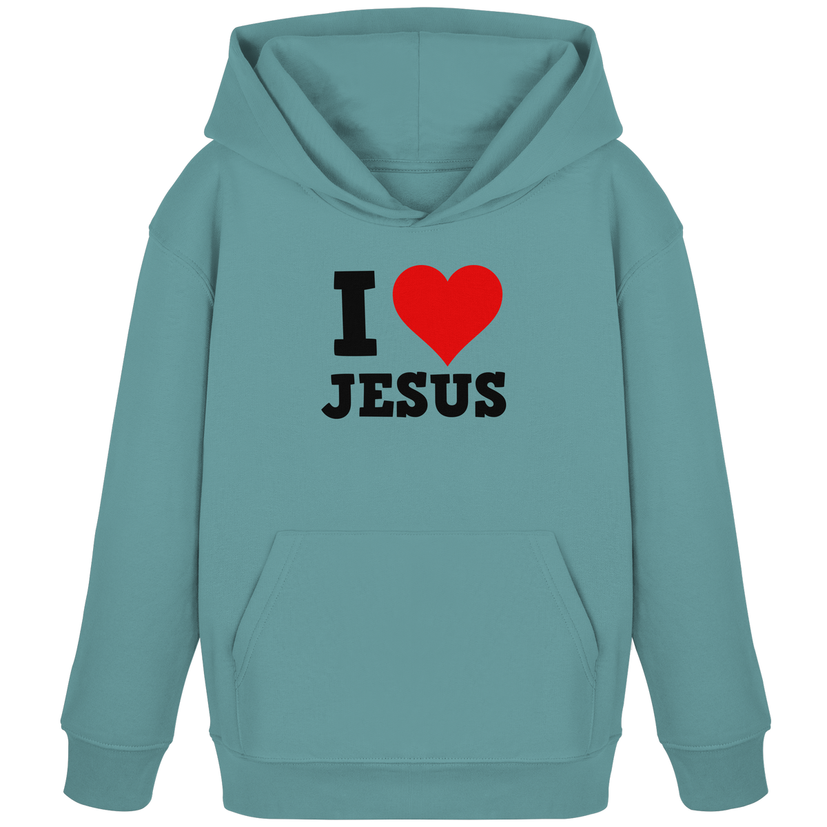 I Love Jesus - Kids Organic Hoodie - GfoitMa - Teal Monstera / 98/104 (3-4)