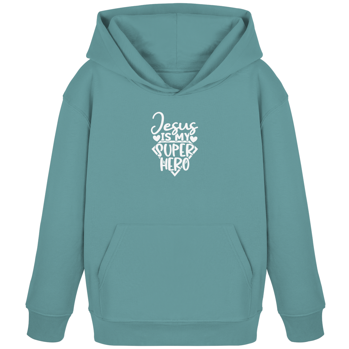 Jesus ist mein Superheld - Kids Organic Hoodie - GfoitMa - Teal Monstera / 98/104 (3-4)