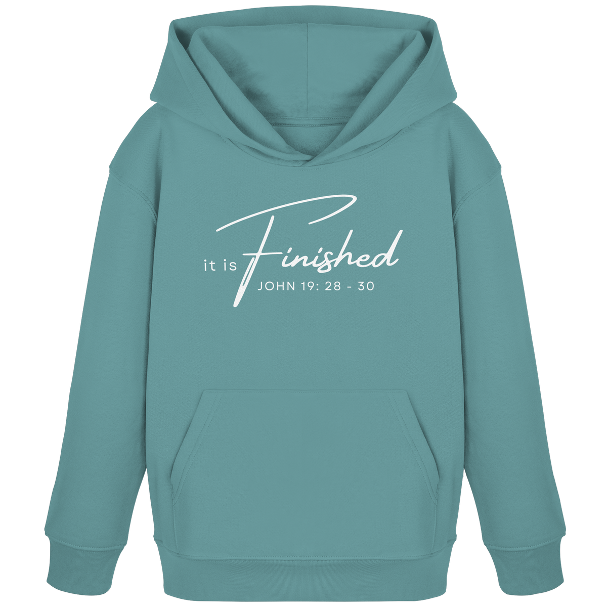 Es ist vollbracht: Inspiriert von Johannes 19 - Kids Organic Hoodie - GfoitMa - Teal Monstera / 98/104 (3-4)