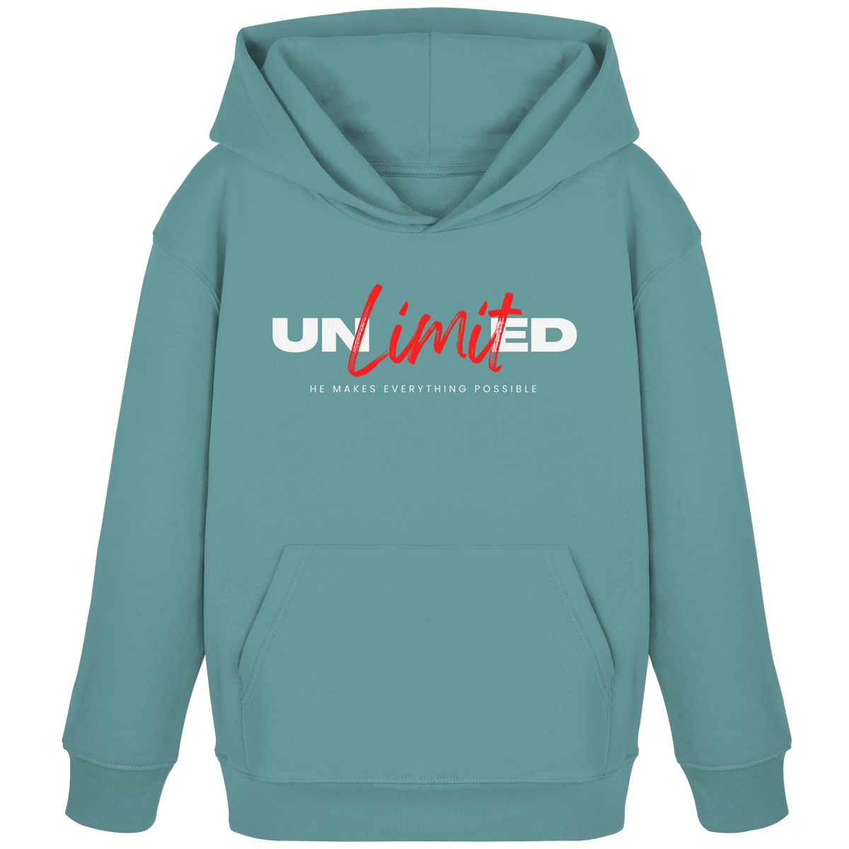 Unbegrenzte Möglichkeiten "Unlimited" - Kids Organic Hoodie - GfoitMa - Teal Monstera / 98/104 (3-4)