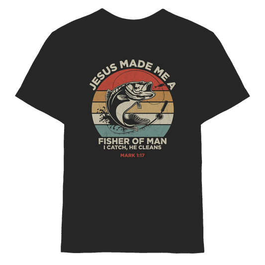 Jesus Made Me a Fisher of Men – I Catch, He Cleans | Christliches Design inspiriert von Matthäus 4:19 - Kids Premium Shirt