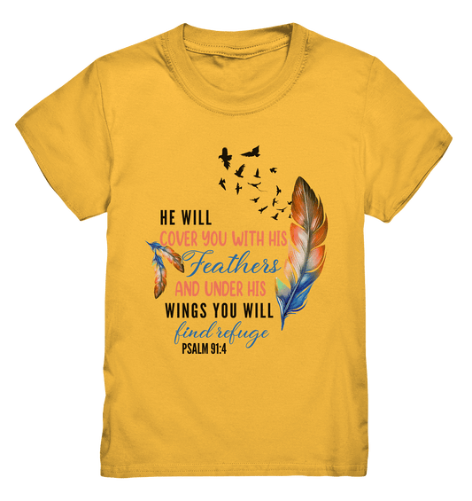 Psalm 91:4 - He will cover you with his Feathers - Kids Premium Shirt - GfoitMa - Gold / 98/104 (3-4)