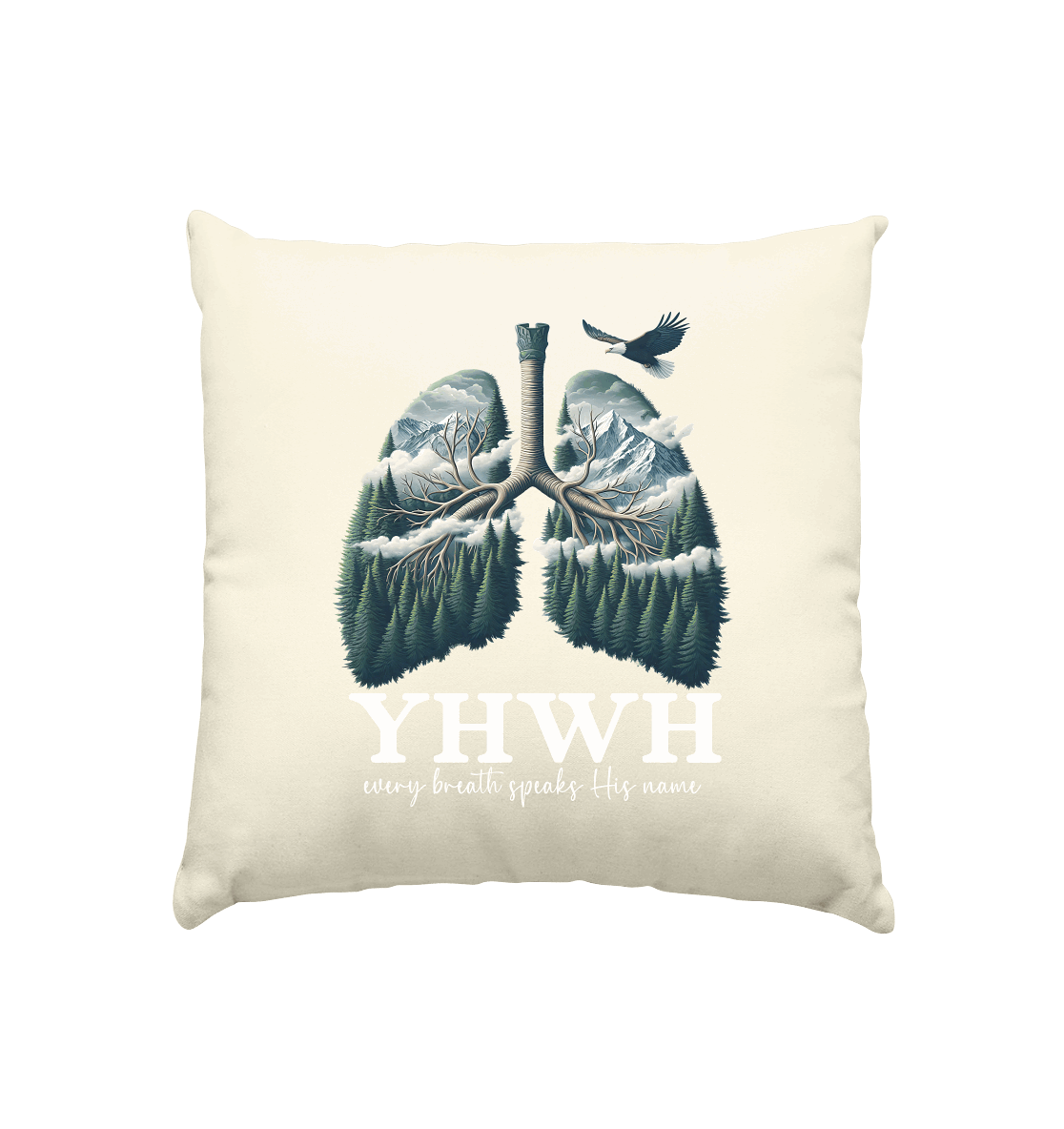 YHWH – Every Breath Speaks His Name | Atem des Lebens | Christliches Design - Kissen natur 40x40cm
