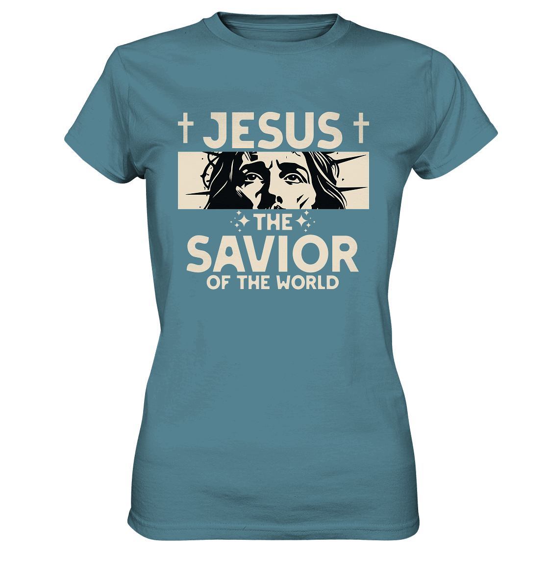 Jesus – The Savior of the World - Ladies Premium Shirt - GfoitMa - Stone Blue / XS