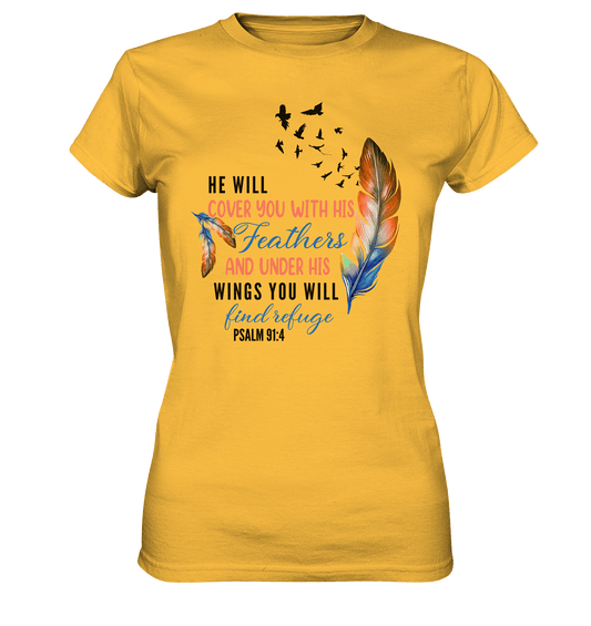 Psalm 91:4 - He will cover you with his Feathers - Ladies Premium Shirt - GfoitMa - Gold / XS