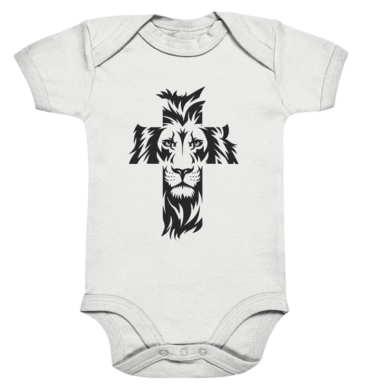 Der Löwe im Kreuz – Mut und Gnade vereint | Christliche Kleidung - Organic Baby Bodysuit