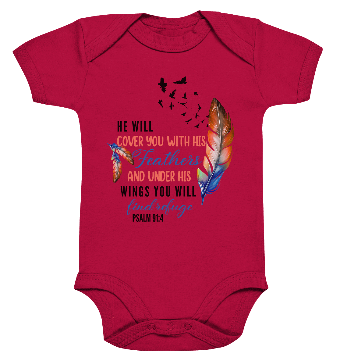 Psalm 91:4 - He will cover you with his Feathers - Organic Baby Bodysuite - GfoitMa