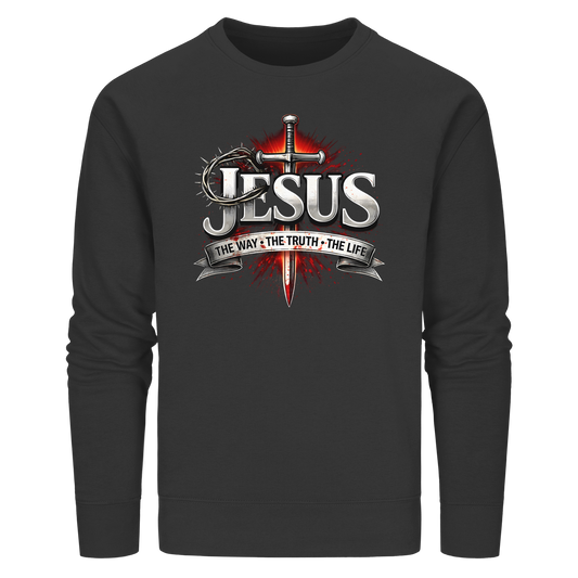 „Jesus: Der Weg, die Wahrheit, das Leben“ mit Schwert und Dornenkrone - Organic Basic Unisex Sweatshirt