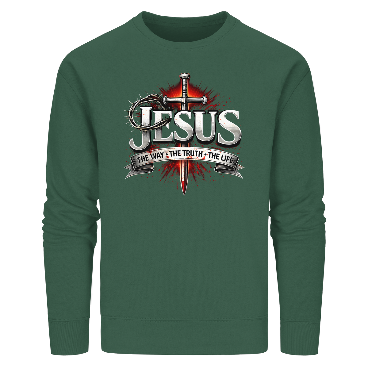 „Jesus: Der Weg, die Wahrheit, das Leben“ mit Schwert und Dornenkrone - Organic Basic Unisex Sweatshirt - GfoitMa