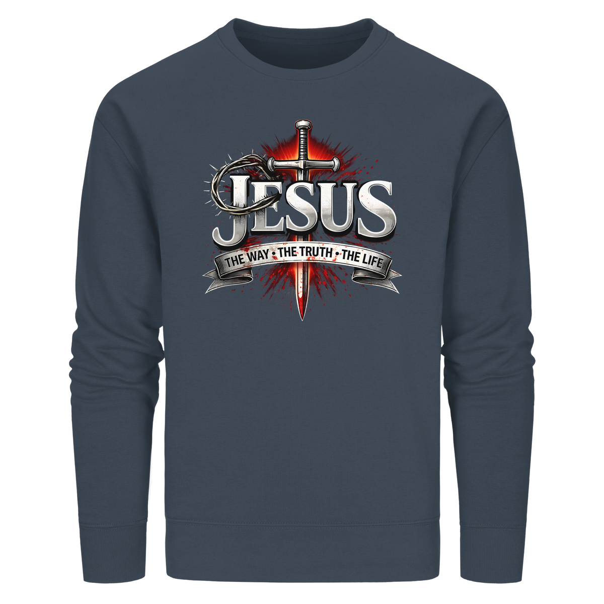 „Jesus: Der Weg, die Wahrheit, das Leben“ mit Schwert und Dornenkrone - Organic Basic Unisex Sweatshirt - GfoitMa