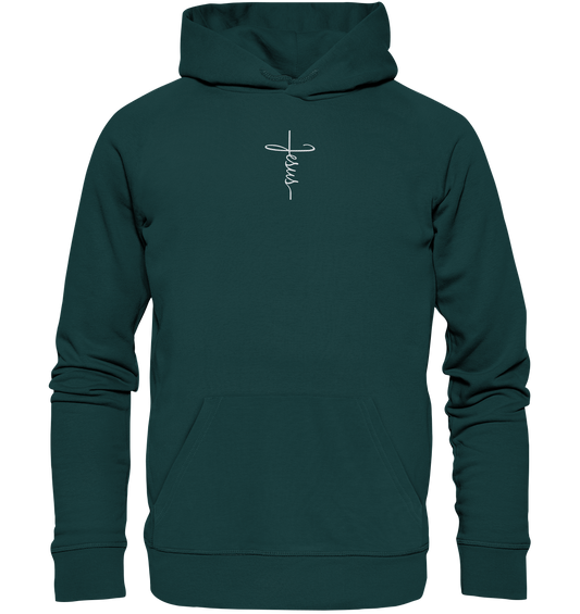 Jesus in the form of a cross - Embroidery (White) - Organic Hoodie (Embroidery)
