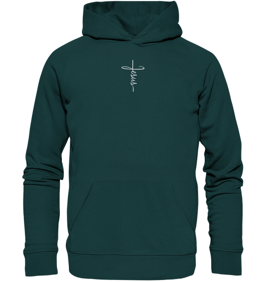 Jesus in Kreuzform - Stick (Weiß) - Organic Hoodie (Stick)