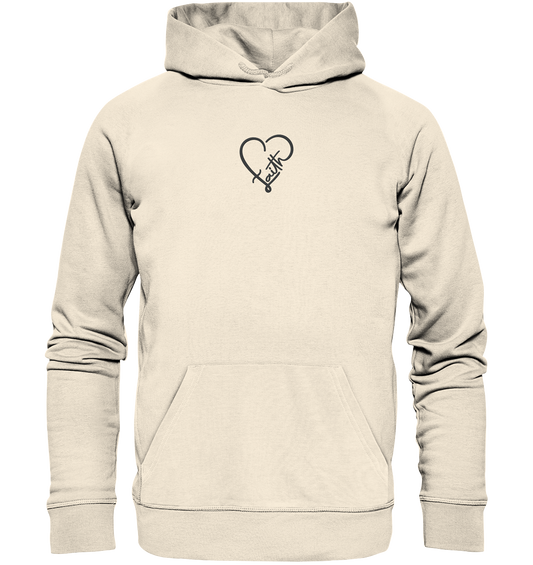 Embroidered Faith Motif in Heart Shape - Organic Hoodie (Embroidery)