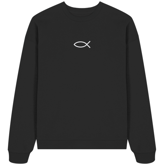 Der Ichthys – Ein zeitloses Zeichen (Stick) | Christliche Kleidung - Organic Oversize Sweatshirt (Stick)