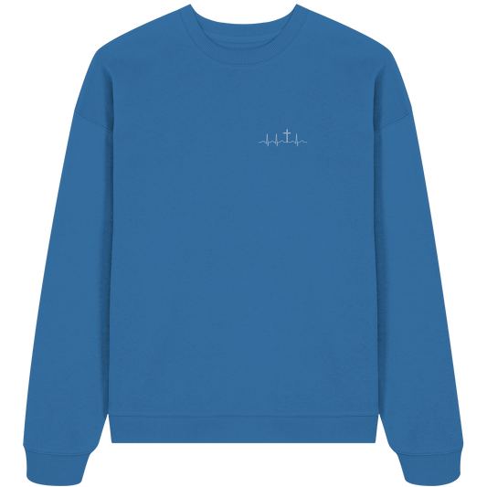 Herzschlag für Jesus (Weiß) - Stick - Organic Oversize Sweatshirt (Stick)