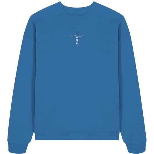 Jesus in Cross Shape - Embroidery (White) - Organic Oversize Sweatshirt (Embroidery)