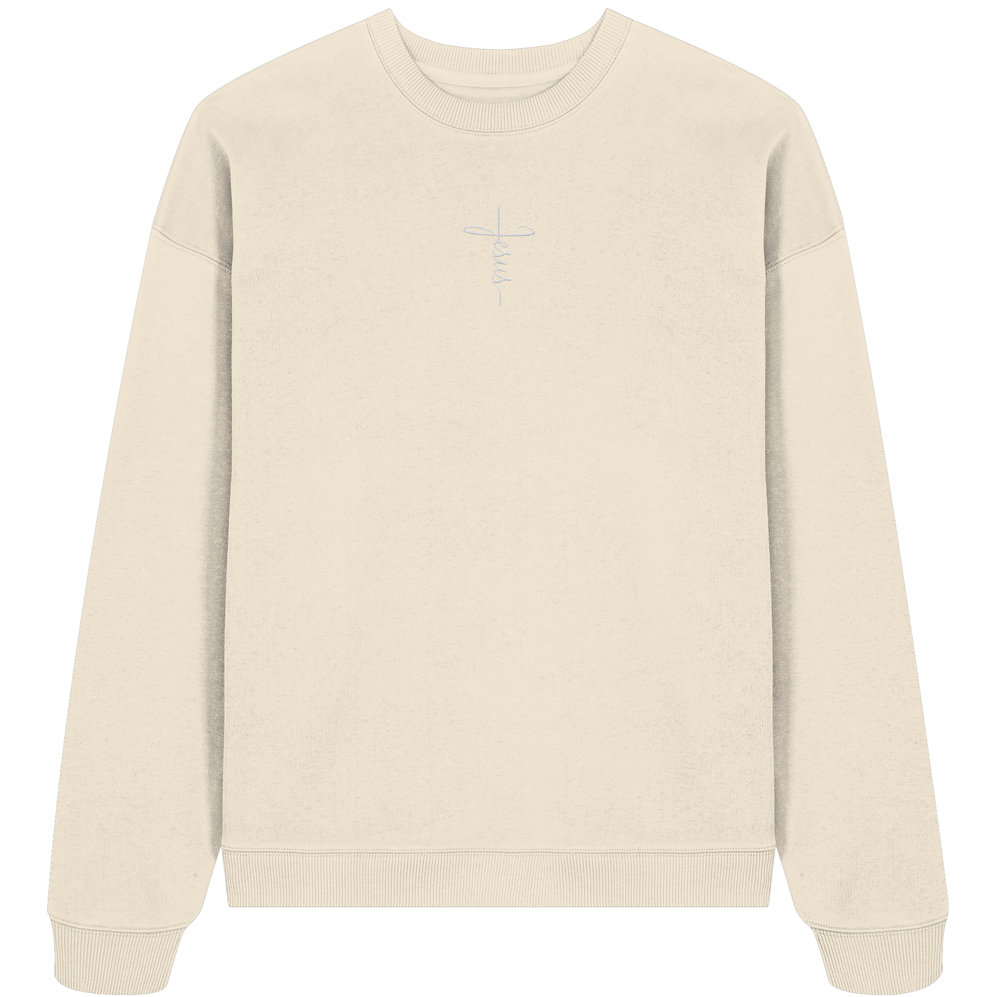 Jesus in Cross Shape - Embroidery (White) - Organic Oversize Sweatshirt (Embroidery)