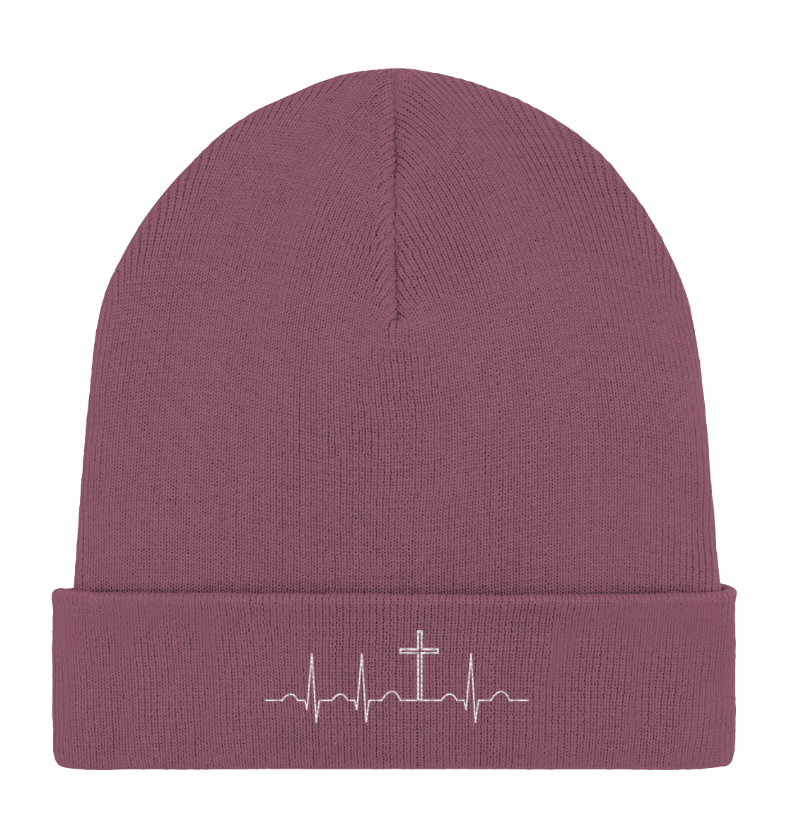 Herzschlag für Jesus (Weiß) - Stick - Organic Rib Beanie